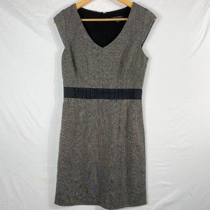 Banana Republic Shift Ribbon Waist V Neck Dress Size 4 Petite Gray